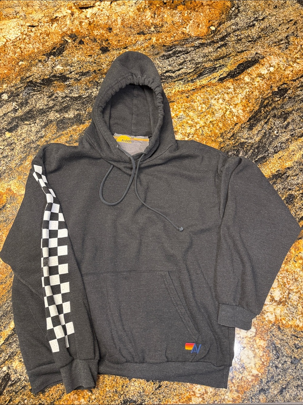 Aviator Nation Black Checker Sleeve Hoodie - Pullover